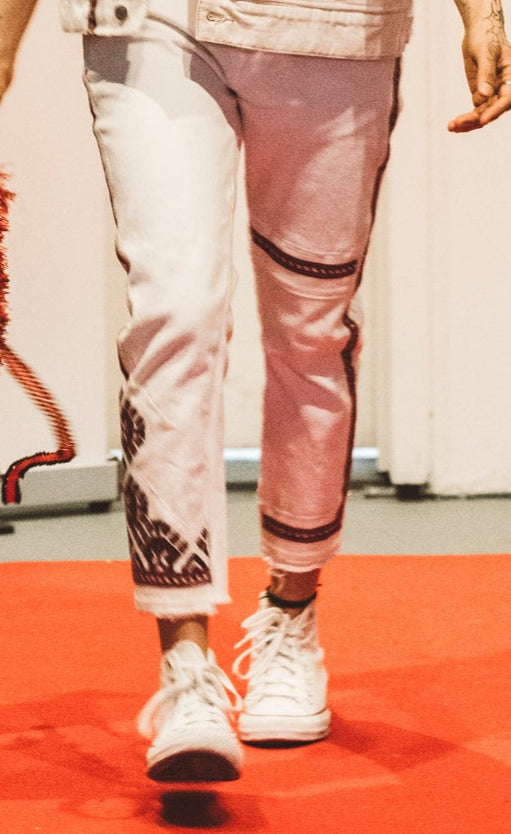 Ethno Melodic White Denim Jeans