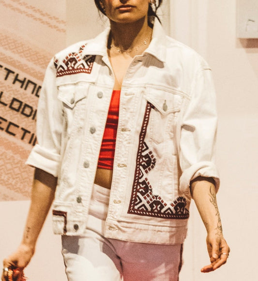 Ethno Melodic White Denim Jacket
