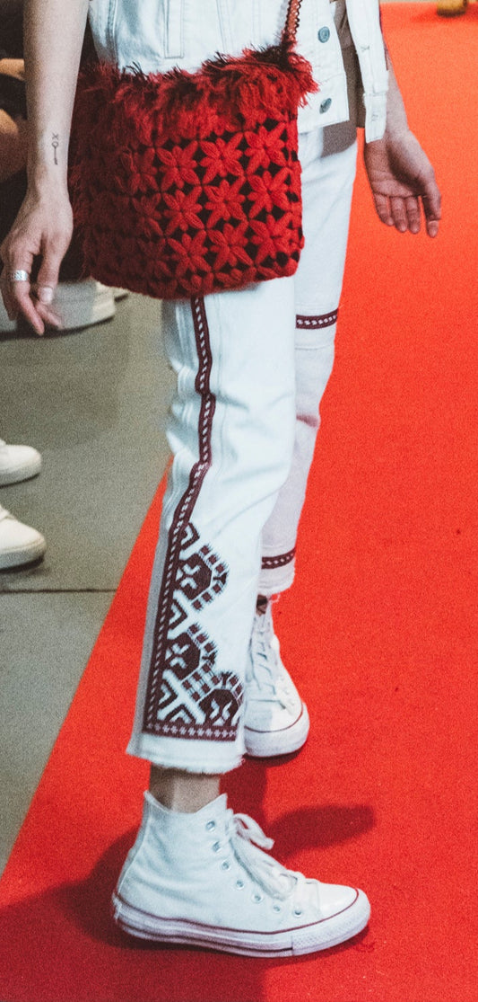 Ethno Melodic White Denim Jeans